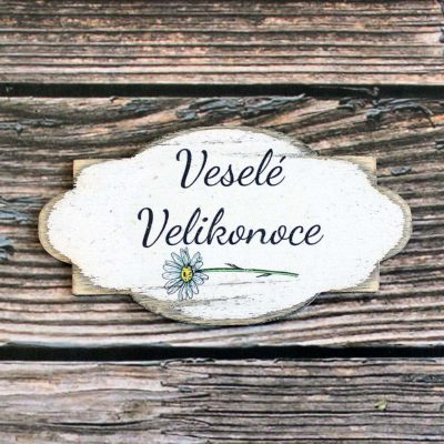 "Veselé Velikonoce" sign - white with patina