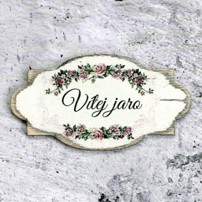 "Vítej jaro" sign - white with patina