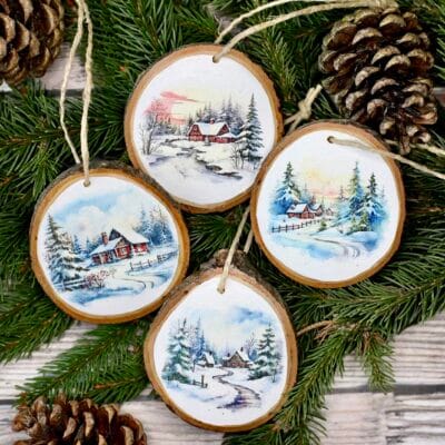 Kolečka zimní krajinky 4 kusy