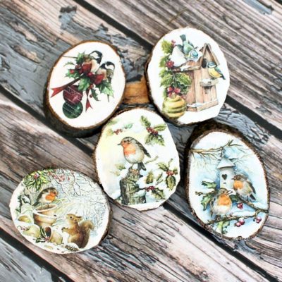 Set of 5 wheels made of solid wood, animal motif