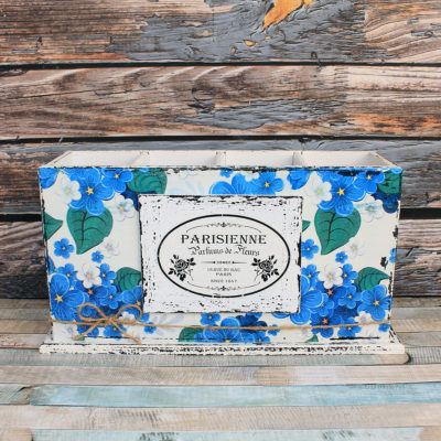 Stand for cutlery and wooden spoons, blue flowers motif