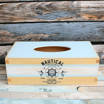 Handkerchief box with a navy motif